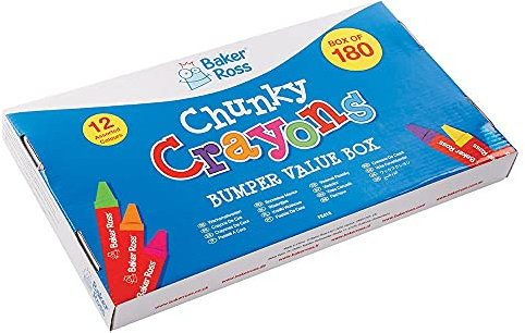 Baker Ross FE418 Großpackung Dicke Wachsmalstifte - 180 Stück, Mal Zubehör, Buntstifte für Kinder, Kunstzubehör für Kinder und Erwachsene