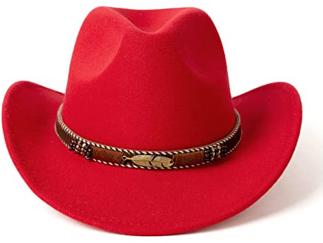 HUDANHUWEI Western Cowboy Hut mit breiter Krempe Outdoor Fedora Hut, rot, MEDIUM