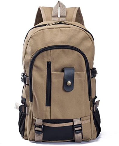 Herren Vintage Canvas Rucksack, Sporttasche für Reisen, Camp, Schule, Dark Khaki