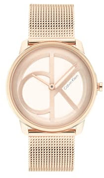 Calvin Klein Analog Quarzuhr Für Männer und Frauen Kollektion Iconic MESH - 35MM mit Rotgoldfarbenes Edelstahl-Mesh-Gliederarmband - 25200035
