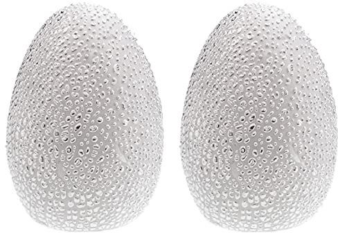 ETC dekoratives frühlingshaftes Deko-Ei Oster-Ei Keramik silber unebene Oberfläche glänzend matt (2 x klein)