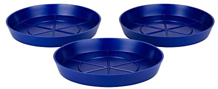 Hum Flowerpots Pack of 3 Saucers, Sturdy Drip Trays, Choice of Size and Colour, for Outdoor/Indoor Plant Pots - 19cm Blue