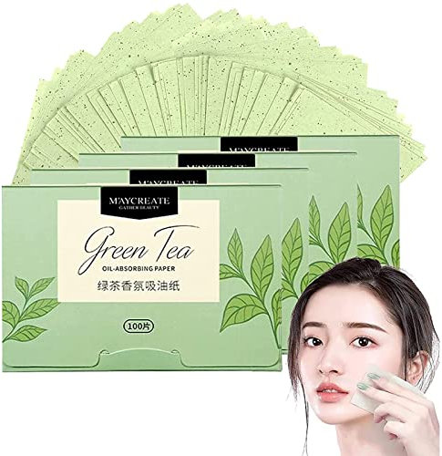 4 Stück Gesichts-Löschpapier Grüntee Ölabsorbierende Blätter für Männer Frauen 400 Stück Gesichtsöl Blotting Paper, Gesicht Blotting-Papiere Face Oil Blotting Papers Öl-Löschpapier