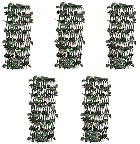 vidaXL 5X Clôtures à Treillis de Saule avec Feuilles Artificielles Extensible Barrière de Jardin Arrière-Cour Terrasse Extérieur 180x60 cm
