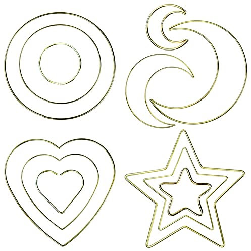 12 Stück Metallringe-Set zum Basteln, Deko Ringe zum Aufhängen Metallringe zum Basteln Drahtringe zum Basteln Pentagramm, Runde, Mond, Herzform 3 Größen für Traumfänger, Wanddeko Hochzeit Dekor, DIY