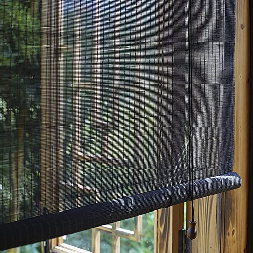 Seitenzugrollo Schwarz Bambus Rollo Retro Jalousine Bambus Vorhang Bambus Raffrollo Holzrollos Lichtfilter Sonnenschutz und Sichtschutz Rollo für raumhohe Fenster/Restaurant/Korridor (85x100 cm)