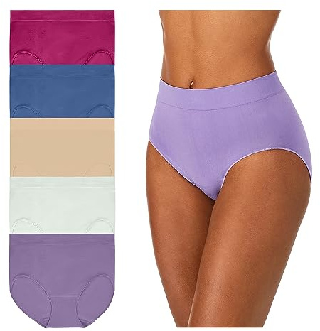 Carole Hochman Women's Underwear Silky Soft Seamless Full Coverage Modern Brief Panties 5 Pack Multipack Regular & Plus Sizes Chalk Violet/Blue Glass/Frappe/Bright Cobalt/Festival Fuchsia S CH76003P5