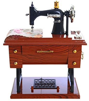 SFAFT Vintage Spieluhr Mini Nähmaschine Stil Mechanischer Geburtstag Geschenktisch Dekor Nähmaschine Stil Mechanische Spieluhr