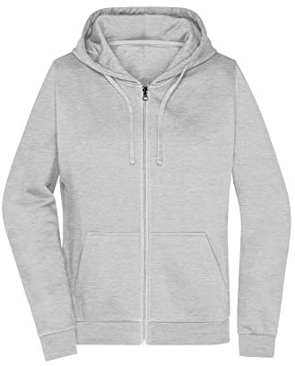 James & Nicholson Damen Basic Kapuzen-Sweatjacke - Leicht taillierte Sweatjacke mit Kapuze | Farbe: Grey-Heather | Grösse: XXL