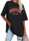 Dresswel Oversized T Shirt Damen Boston Brief drucken Vintage T-Shirt Kurzarm Rundhals Retro Tee Shirts Sommer Oberteile Lose Bluse Lang Tops für Teenager Mädchen