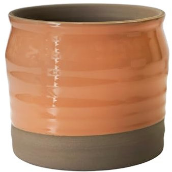 Ivyline Puro Lipped Gloss Ripple Planter in Peach - Premium Stoneware - Textured Ceramic Indoor Pot for Houseplants - H19cm x D21cm