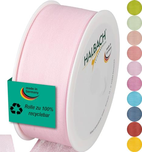 Halbach Seidenbänder Geschenkband | Breite 40mm Länge 25m | Schleifenband made in Germany | Geschenkbänder in Vielzahl von Farben und Breiten, perfekt zum Verpacken und Dekorieren, Farbe: blassrosa