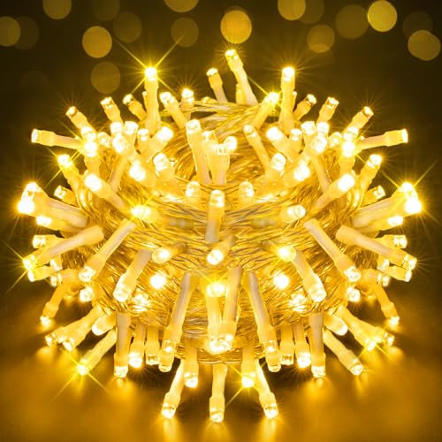 Ollny Fairy Lights Battery Operated, 15m 150 LEDs Bright Battery Powered String Lights, Warm White Outside Christmas Lights Waterproof with 8 Modes/Timer for Indoor Outdoor Bedroom Garden Decorations