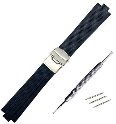 WAHRE 24mm x 11mm Silikon-Gummi-Armband für Oris Aquis Uhrenarmband, Konvexes Armband mit Edelstahl-Sicherheitsschnalle, Schwarz (24mm-10)