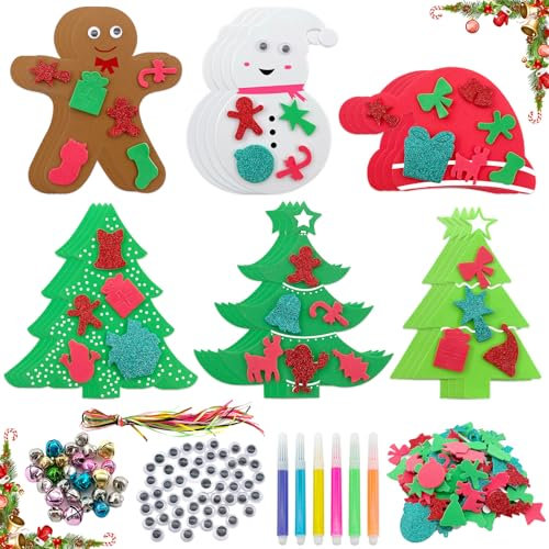 Lets Joy 24 Stück Basteln Weihnachten Kinder, Kinder Kreative Weihnachtsbasteln, DIY Weihnachten Moosgummi Bastelhandwerk, Lebkuchenmann Weihnachtsbaum Schneemann Bastelsets Deko