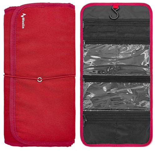 Musiin Guitar Accessory Organizer Bag, Foldable Easy Access Pockets Case, Picks, Strap, Capo, Strings Holder Storage (Red)