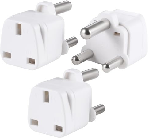 3-Pack UK to South Africa Plug Adapters South Africa Power Converter Grounded Universal Travel Adapter 3 Pin South Africa, Ghana, Bahrain, Mauritius etc International Type M Plug (White)