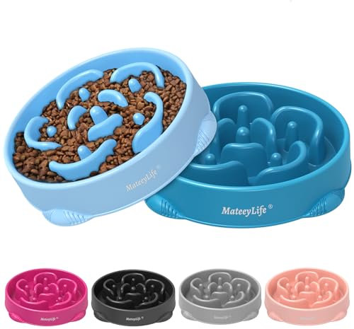 MateeyLife 2 pièces Gamelle Anti Glouton pour Chien - Bol Puzzle Gamelle Anti Glouton Chien Moyen Antidérapant Interactif pour Ralentir l'Alimentation(Bleu Clair & Bleu Foncé 26,5 cm)