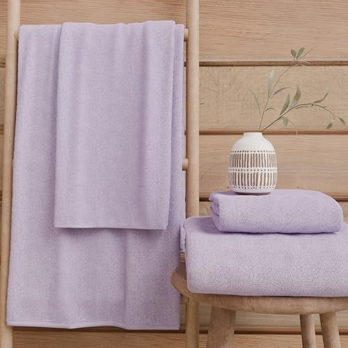 PETTI Artigiani Italiani - Asciugamani Bagno in 100% Spugna di Cotone, Set Asciugamani 1+1, 2 Pezzi 1 Asciugamano Viso e 1 Asciugamano Mani, Asciugamani Lilla