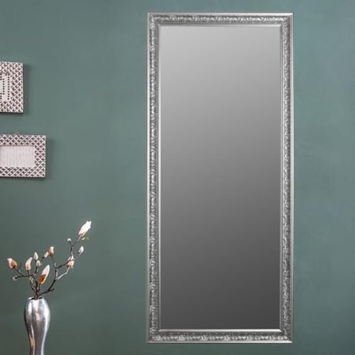 LEBENSwohnART Traumhafter Spiegel FIORAL 162x72cm antik-Silber Facette Holzrahmen Wandspiegel Design