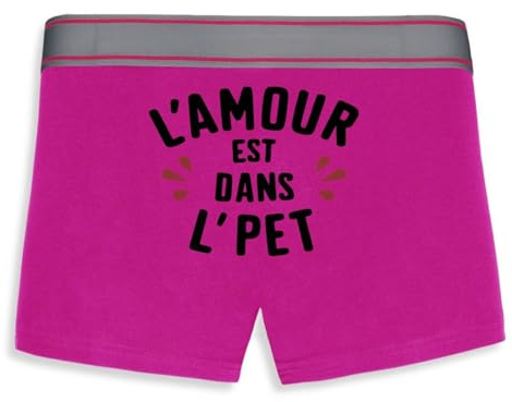 La French Touch Boxer Homme Humour l'amour est dans l'pet - Confectionné en France - Caleçon Homme Drole et Rigolo - Cadeau Humour Anniversaire Original