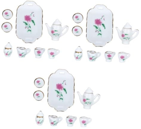 Vaguelly 24stücke Miniatur Teeservice Set Teiliges Keramik Miniatur Modell Für Puppenhaus Dekoration Elegantes Zubehör Für Puppenhaus Und Miniaturszenen Design Kreativ Und Dekorativ