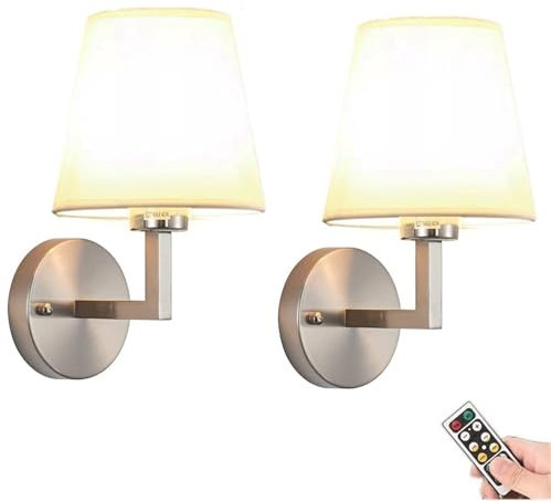 ANUOMY Rechargeable Wall Light Battery Operated Wall Sconces Set of 2, Cordless Fabric Sconce Battery Powered Wall Lights, Not Hardwired Wall Mounted Lamp for Living Room Bedroom Hallway Porch Vanity