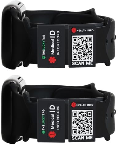Theluckytag Medizinisches Armband mit QR-Code-Notfall-ID, aus Silikon, wasserdicht, passt bis 22,9 cm Handgelenk, Notfallinfo, mehr Platz, für Sport, Jungen/Mädchen/Damen/Herren, 9''