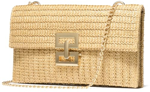 SWEETV Handbag Strohtasche für Damen Geflochtene Boho Umhängetasche & elegante Schultertasche als Sommer Clutch oder Strandtasche
