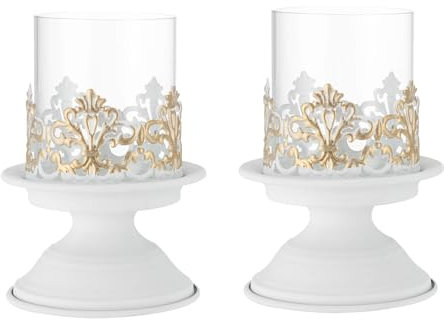 Kerzenständer,2er Set Kerzenhalter,Vintag Design Geschnitzter Halter für Kerzen,Hochzeit Party Weihnachten Tischdekoration Kerzenständer, Romantisches Abendessen Kerzenlicht (Weiß)