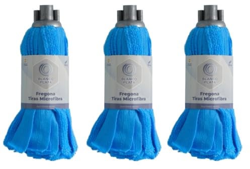 Fregona Microfibra con Rosca Universal Tiras 100% Pack 3 Unidades, Super Absorbente, Gran Poder de Secado, Resistente y Duradera