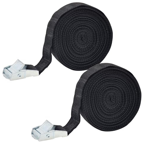 Bailinks 2 Stück Spanngurte, Verstellbare 25mm Gurtband mit Klemmschloss, Robuste Spanngurt für Gepäck, Transport, Fracht, Camping, Auto, Motorrad, Schwarz (25MMX5M)