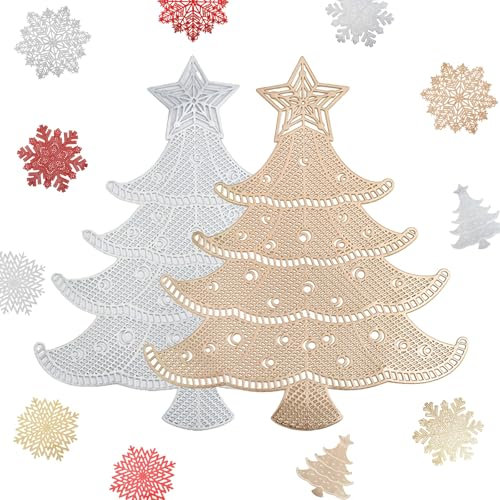 MORAINJAY 2 Pezzi Tovagliette Natale Albero,38cm PVC Tovaglietta Oro&Argento Hollow,Tovaglietta Antiscivolo Lavabili per Natale,Matrimonio,Ristorante,Hotel Table Decorativo