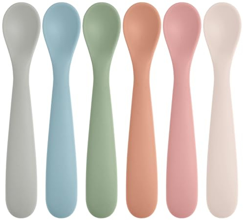 Eascrozn 6 Pack Silicone Baby Spoons, Baby Spoons Self Feeding 6 Months+, BPA Free, Soft Tip Baby Utensils Feeding Spoon, Baby Led Weaning Supplies, Dishwasher and Boil Safe