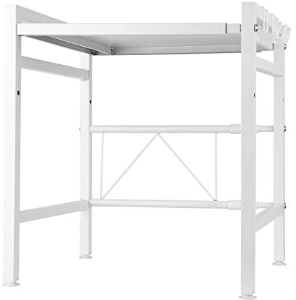 Qunhag Support Extensible pour Four à Micro-Ondes à Charge Lourde, Support d'étagère pour Four à Micro-Ondes à Hauteur réglable avec 3 Crochets Suspendus Organisateur de Rangement de Cuisine 25 kg