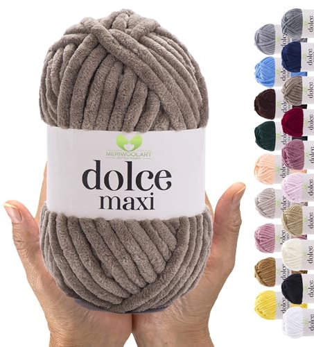 MeriWoolArt® Chenille Wolle Garn zum Stricken und Häkeln Dunkler Sand - 200 g und 70 m Samt-Wolle - 100% Flauschige Polyester Strickgarn für Amigurumi, Kissen, Decken und weiche Kleidung Geschenke