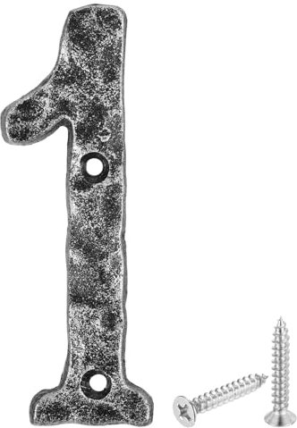 sourcing map House Address Number, 5.5 Inch Cast Iron Vintage Wall Number 1 Outside Numbers for Home Street Office Mailbox Sign, Black & Silver