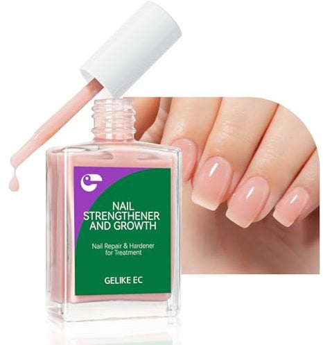 Gelike ec Nail Care Growth and Strengthener : Nudepink Nail Strengthener Repair for Thin Damaged and Brittle Nails 15ml