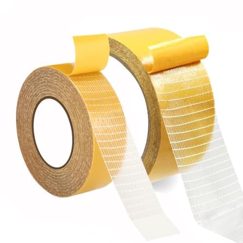 YBhuoo Heavy Duty Double Sided Fabric Tape, Extra Strong Self Adhesive Hemming Tape for trousers, Curtains, Jeans, Clothes, Dresses, Rug, Carpet, Art,1inch+2inch x 39FT, No Sew No Iron