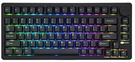 EPOMAKER QK81 75% Tastiera da Gioco Meccanica Senza Fili, QMK/VIA Programmabile, Hot-Swap, 81 Tasti con Manopola in Metallo, 2,4Ghz/BT/USB, Creamy Gasket-Mount, RGB Backlight (Nero, Wisteria Linear)