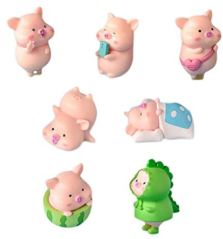 VICASKY 7stücke Teiliges Miniatur Schwein Figuren Niedliche Garten Deko Ornamente Für Balkon Und Tischdekoration Verzierungen Für Zuhause Und Büro