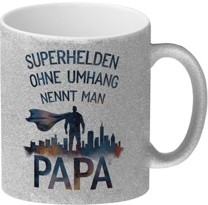 Superhelden Papa Umhang Glitzer-Kaffeebecher Witzige Tasse für Superhelden-Väter - ideal als Geschenk