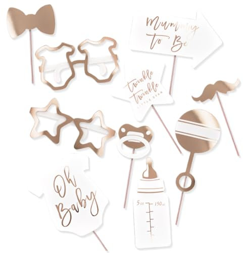 GGUFAY Babyparty Deko, Roségold Babyparty Foto Requisiten Decoration, Babyshowerparty Fotobox Accessoires Party Zubehör für Baby Shower Babydusche Gender Reveal Party