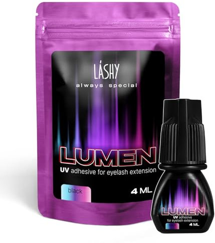 LOVELY LUMEN UV Wimpernkleber Schwarz 4ml - Schneller Wimpernkleber, 8 Wochen halt, für Wimpernverlängerung mit UV Technik - Schnelltrocknend, Hypoallergen & Stark - Profi-Kleber Wimpernstylisten