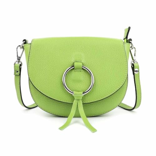 Made in Italy Damen Leder Tasche Umhängetasche Crossover Body Bag Echtleder Ledertasche Schultertasche Handytasche Brusttasche Clutch Abendtasche Apfelgrün