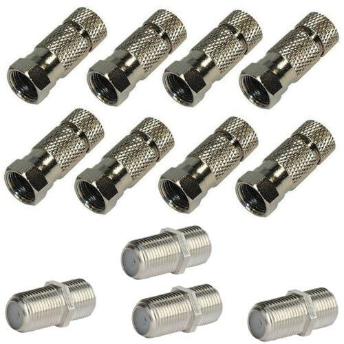 8x F-Stecker 8mm Wasserdicht + 4x F-Verbinder Sat Kupplung Buchse/Buchse