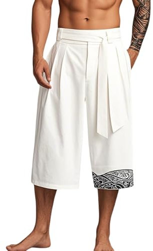 Pantacourt Homme Été, Pantalon de Kimono Japonais Traditionnel pour Hommes, Vêtements Asiatiques, Pantalon de Bain, Décontracté, Style Japonais