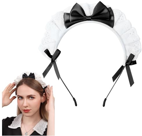 TAXTYHRE Dienstmädchen Kopfbedeckung, Schwarz Spitze Schleife Stirnband, Niedliche Dienstmädchen Cosplay Kopfbedeckung, für Mädchen Damen Halloween Karneval Masquerade Foto Requisiten