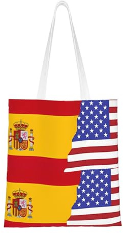 Qwvbn Las bolsas de lona con la bandera de España son reutilizables y adecuadas para ir de compras, ir a la escuela, ir al trabajo, etc.