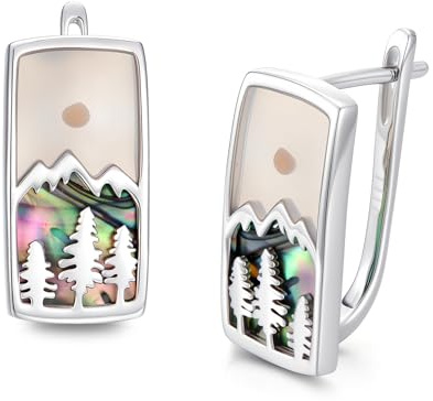 PROESS Abalone Muschel Berg Ohrringe 925 Sterling Silber Senfkörner Ohrringe Berg Schmuck Wandern Geschenk für Christliche Damen